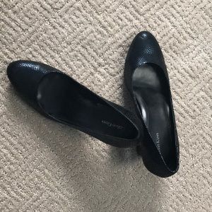Calvin Klein navy snake embossed heels